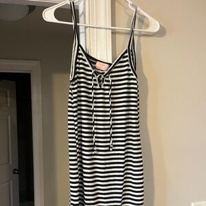 Wishful Thinking Black and white striped dress with tie detail #striped #dress